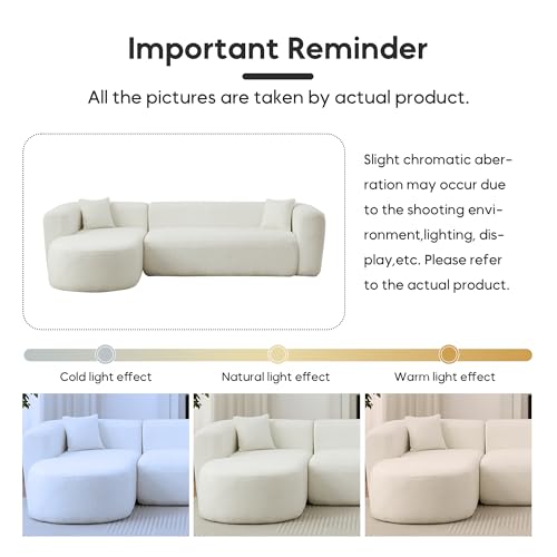 Image of Oversized Sectional Sofa with Chaise with 2 Throw Pillows, 109 inch Modern Luxury Chenille Sofa Extra Wide Seat L-Shape Curved Cloud Couch for Living Room (Left Chaise, Beige)