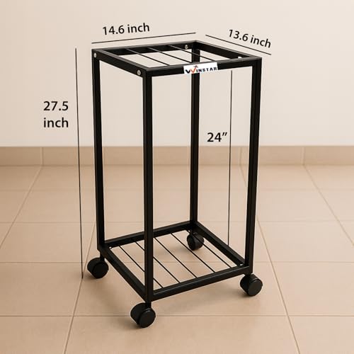 Image of WINSTAR Premium 2-Tier Metal Water Dispenser Stand for 20~25 Litre Bottle, Cans Or Jars with Lockable Wheels | Heavy Duty Multifunctional Metal Frame Cart | (Black)