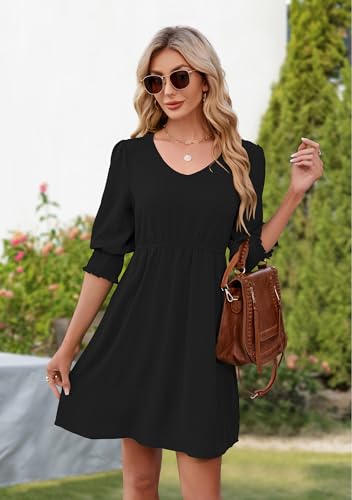 Womens Spring Summer Tunic Dress Short Sleeve V Neck Casual Loose Flowy Swing Mini Shift Dresses with Pockets4