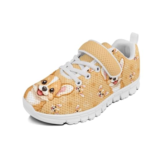 Kids Running Shoes Walking Sports Athletic Tennis Sneakers for Boys Girls Cute Dog Pattern White Sole