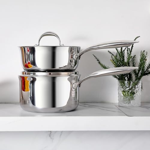 Image of KEAWELL K3 Premium Tri-Ply Fully Clad Saucepan with Lid (3-Qt) | Tri-Ply Fully Clad Stainless Steel Saucepan; Small Pot with Lid; Even Heating; Induction and Oven Safe; For All Stovetops