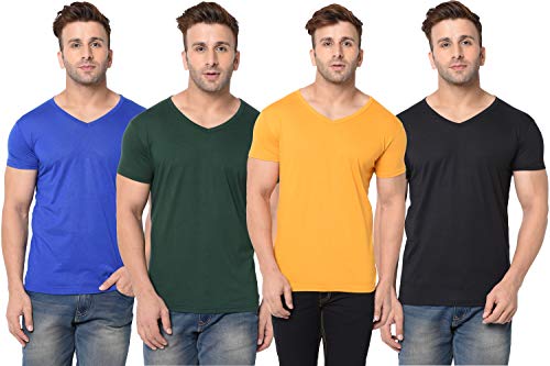 Image of JANGOBOY Men's Solid Half Sleeve V-Neck Cotton Blend T-Shirt