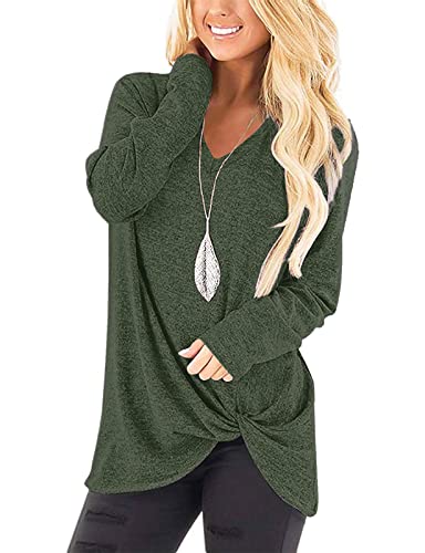 Image of SimpleFun Womens Tops Long Sleeve Shirts V Neck Loose Twist Knot Fall Tunic
