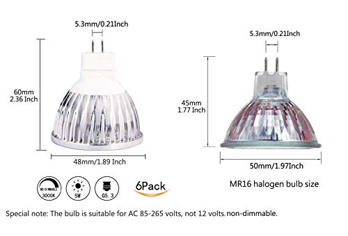 Ctkcom 5 Watt Mr16 Led Bulbs 85~265V (6 Pack), G5.3 Led Spotlight Equal To 50W Halogen Bulbs 3000K Warm White 400Lm Spotlight For Landscape Accent Recessed Track Lighting Bulbs，Non-Dimmable. #TOP3