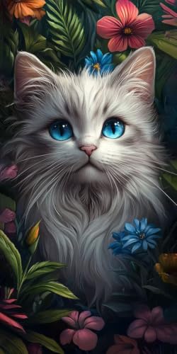 Decoracion Hogar con pintura de diamante de gato y plantas para salon amplio