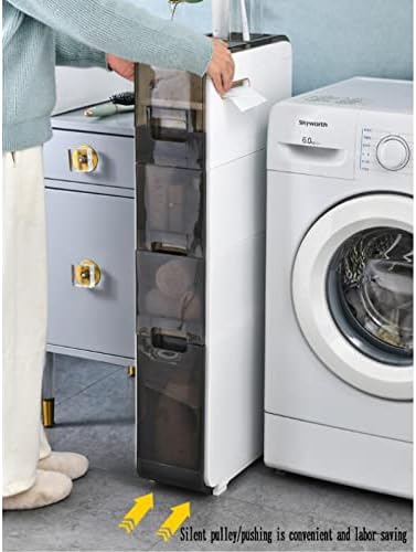 Narrow Storage Tower with Clear Drawers & Wheels – Perfect for Bathroom Organization, Space-Saving Design for Small Areas, Easy to Move & Access Essentials.