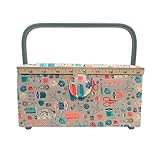 Großer Nähkasten aus Holz, mit Stoff ausgekleidet, mit 8 Fächern, Organizer mit Nadelfach, Aufbewahrungsbox mit Griff und Tablett, (P12, mittel)