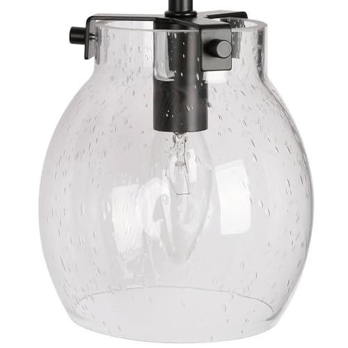Image of KSANA Black Bathroom Light Fixtures, 4 Light Matte Black Vanity Lights for Bathroom with Seeded Glass Globe, 29 inch Modern Farmhouse Bathroom Lights Over Mirror