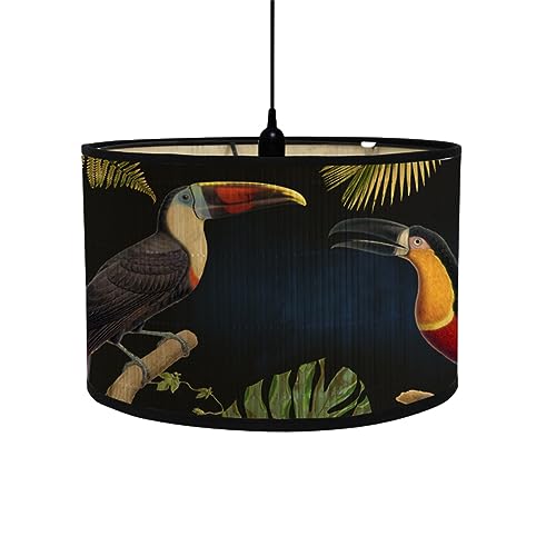 FANSU Round Drum Light Shade for Table Lamp, Classical Pattern Pendant Lampshades Easy Fit for Living Rooms, Bedroom, Hallways, Reading Room (30 * 20cm,Monstera)