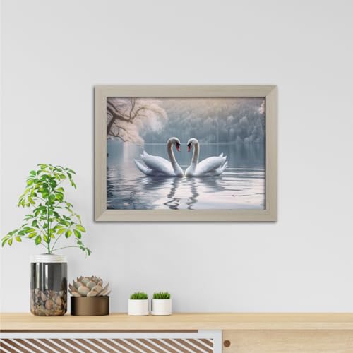 Image of TenorArts Swan Love Birds Photo Frame Vastu Positivity Aesthetic Wall Painting Lucky Couple Art Frames with White Wooden Texture for Living rooms Office Bedroom - Wall Paintings / Hangings (12inches x 9inches)