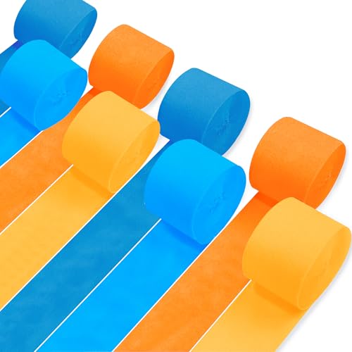 Image of 8 Rolls Crepe Paper Streamers, Blue and Orange Streamers Party Decorations for Blue Dog Paw Birthday Party Cartoon Bunting Puppy Dog Theme Celebration Decorations