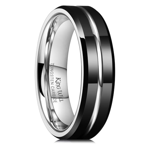 Image of King Will Tungsten Carbide Wedding Band for Men Women-6 /8 /10mm Width Multicolor Available with Grooved Center Wedding Ring Suitable for Work, Gym Comfort Fit Size 4-16