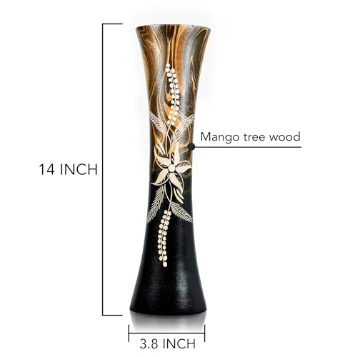 Aeravida HW-0167-BRN Hand Carved Tropical Flower 14-Inch Curved Cylindrical Wooden Vase Brown thumb #4