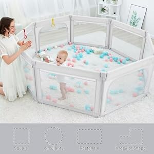 Baby playpen for toddlers foldable playpen safe anti fall play yard visible mesh play pen with zipper gate baby fence play area with pull up rings adjustable baby play yards grey 71×59  urban country home decor