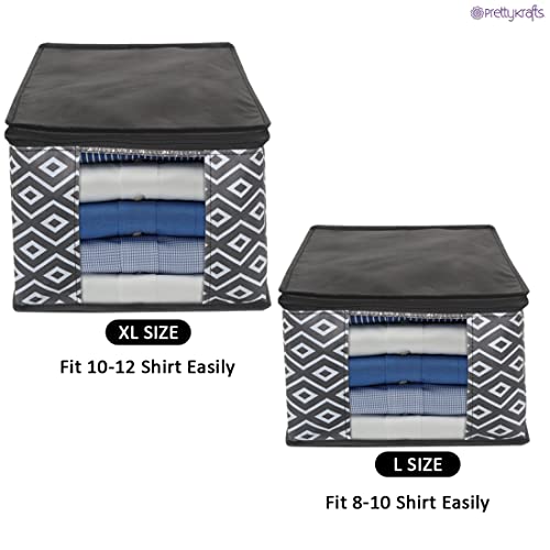 Image of PrettyKrafts XL Shirt Cover For Storage Organizer Garment Cover Foldable Clothes Storage Bags For Wardrobe /Closet Organiser, (Set of 2) Diamond Black