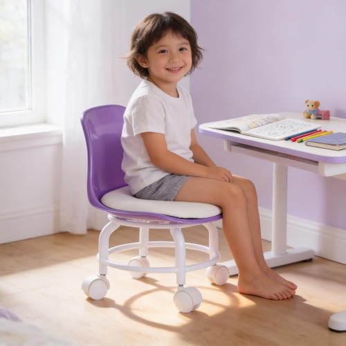 Image of QTM Acrylic 360 Rotatable Chair | Mini Swivel Chair | High Resilience | Durable Backrest | Smart Wheels | Ideal for Adults & Kids (Purple)