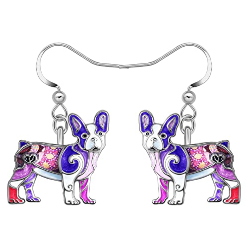 WEVENI Cute Bulldog Francese Orecchini Pendenti Animali Charms Gioielli Regali accessori Per Le Ragazze Donna Signore (Viola)