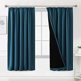 BellaHills 100% Blackout Curtains for Bedroom Thermal Insulated Curtains & Drapes Blackout Curtains Pencil Pleat Curtains for Living Room with Black Liner 2 Panels Set, 90 x 72 Inch, Dark Teal