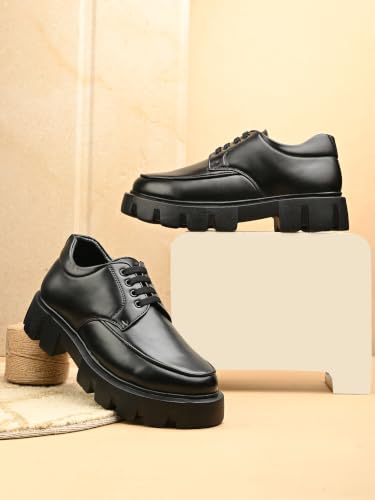 Leo's Fitness Shoes LEOS Men's Chunky Derby Lace-Up Shoes, Black - Image 3