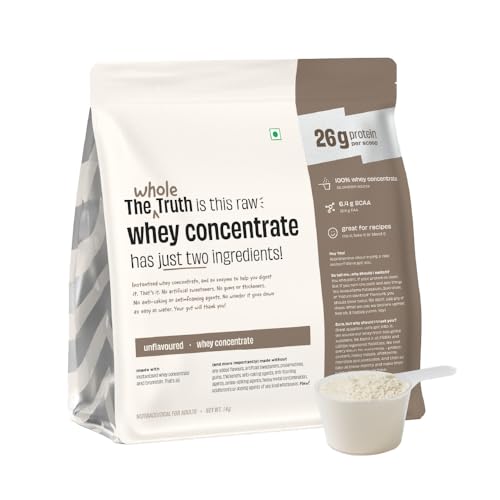 The Whole Truth Whey Protein Concentrate Unflavoured |1 kg (2.2 lbs) | 26g Protein per scoop | 6.4g ...