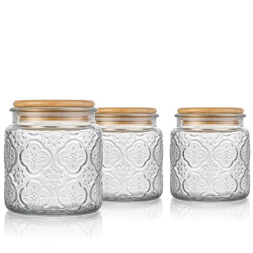Danmu Art Tea Coffee Sugar Canisters Sets Glass Jars with Lids Set of 3 Glass Airtight Storage Jars with Bamboo Lids (Begonia, 500ml) - Cosy Home Interiors Danmu Art Tea Coffee Sugar Canisters Sets Glass Jars with Lids Set of 3 Glass Airtight Storage Jars with Bamboo Lids (Begonia, 500ml)