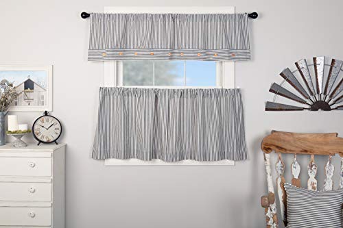 Farmhouse Ticking Stripe Blue Tier Curtains, Farmhouse, Country, Cottage Style Cafe Curtains, Set Of 2, 24" L X 36" W #TOP3