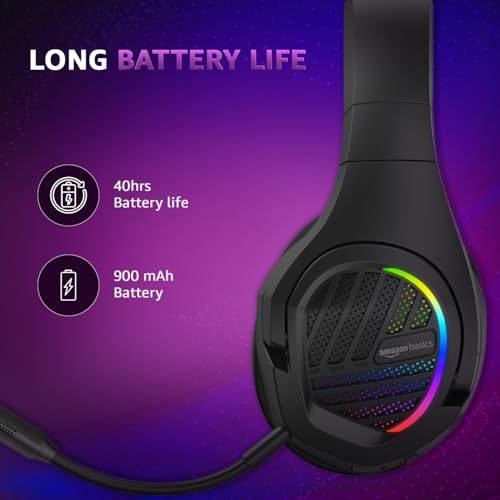 Image of amazon basics Tri-Mode Wireless RGB Gaming Headphones with Detachable Mic,Volume Scroller,Microphone On /Off Button,Type-C Charging Jack, for PC and Laptop. (Black)