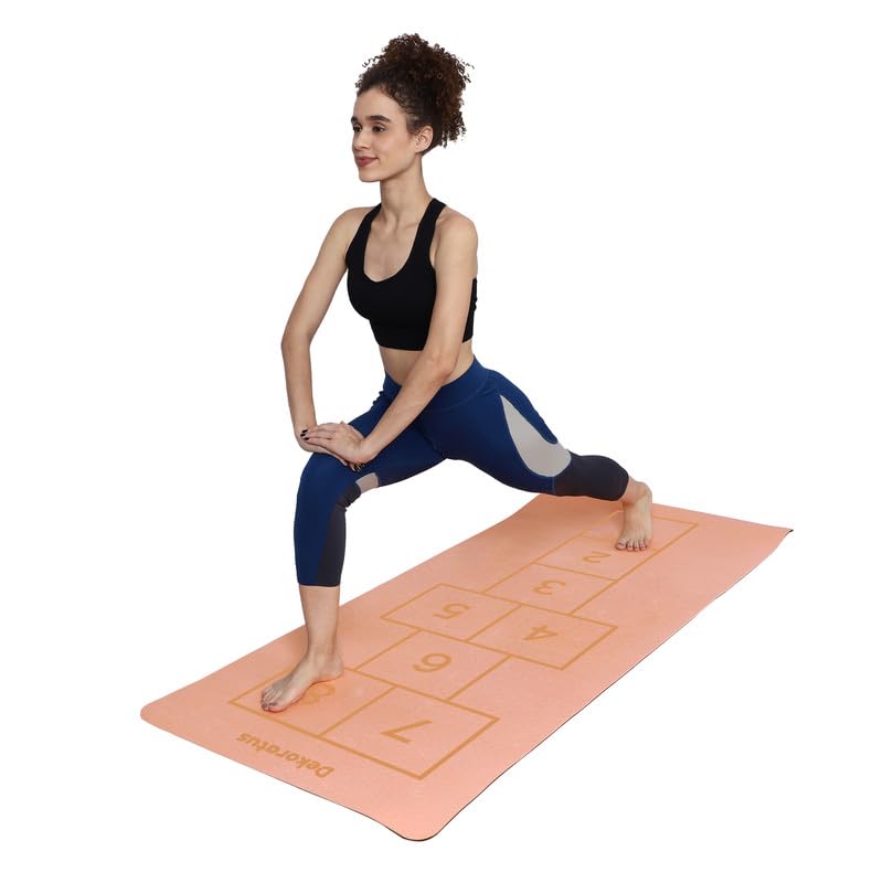 Image of Extra Wide Non Slippery TPE 6ft x 2.62ft x 6mm Yoga Mat for men, Women and Kids with hopscotch Play mat comes with Wooden Marker and bag cover - Orange