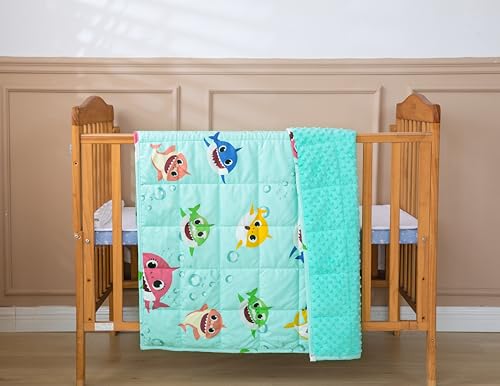 Image of Sivio Minky Dotted Weighted Blanket, Super Soft Crystal Velvet Reversible Heavy Blanket with Cute Cartoon Patterns, 5 lbs, 36x48 Inch, Green Shark
