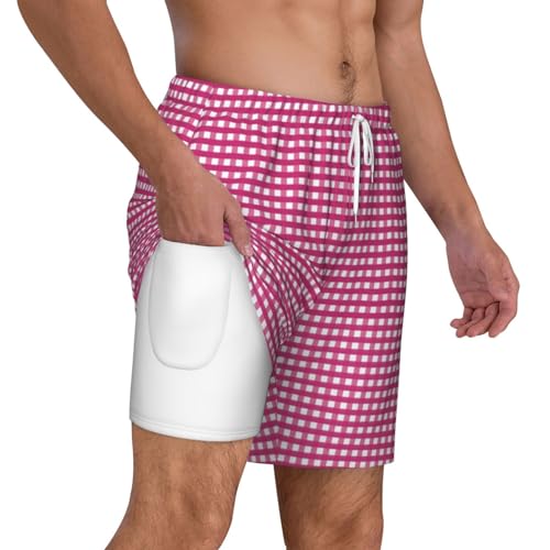 Pink Gingham Funny Men's Swim Trunks Board Shorts Quick Dry-3