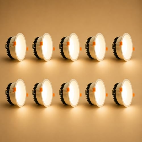 Image of 12W Deep Down LED Round Panel Light | Bright Modern Surface Ceiling Light for False Ceiling & POP Roof | Energy-Efficient Light | Cool White, White Aluminium Body | Pack of 10