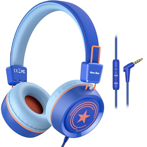 Image of New Bee Kids Headphones for School with Microphone KH20 HD Stereo Safe Volume Limited 85dB /94dB Foldable Lightweight On-Ear Headphone for boy Mac /Android /Kindle /Tablet /Pad(Royal Blue)