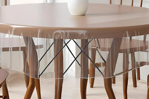 Image of The Furnishing Tree Round Shaped 4 Seater Transparent Table Cover Size 54x54 inches 0.25 mm Thickness Without Lace
