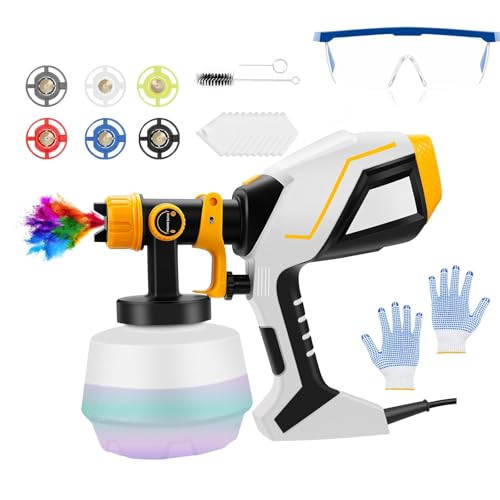 Elektrisches Farbsprühsystem, 800W Handheld Farbspritzgeräte Kit für Kuchen Sprühen Industriespritzen,1200ml Elektro Lackierpistole mit 6 Düsen, Reinigungszubehör, Handschuhe und Schutzbrille