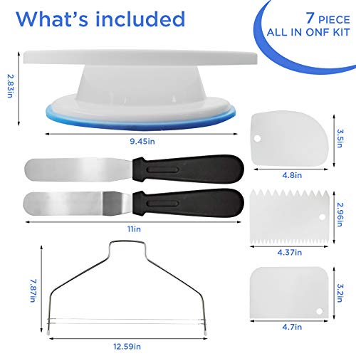 11 Inch Non Slip Cake Turntable For Decorating,Rotating Cake Stand With 2 Icing Spatula,Cake Decorating Tools Supplies With 3 Icing Smoother 1 Cake Leveler,Cake Spinner For Decorating #TOP1