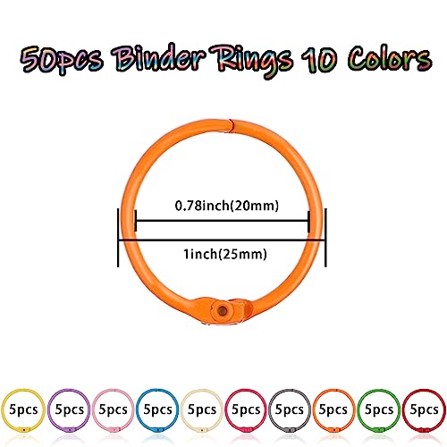 Image of Antner 50PCS Metallic Binder Rings 1 Inch Colorful Loose Leaf Rings for Index Cards, Metal Steel Book Rings Keychain Key Rings Notebook Rings for School Office Home, 10 Colors