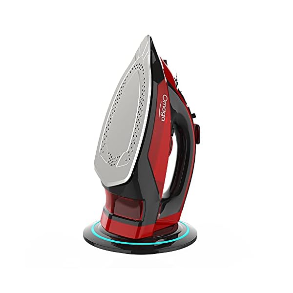 Cordless Iron, 1500W Cordless Iron with Steam with 11.84ozs Water Tank, Anti Drip Iron Cordless with Ceramic Soleplate, Cordless Iron for Clothes with 3 Temperature Settings-Red