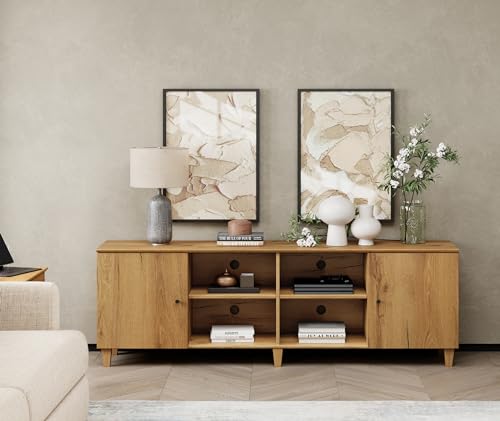 Wampattvstandfor75inchtv70inchmidcenturymodernwoodentertainmentcenterwithdoorwidemediaconsoletablewithadjustablestorageshelvesforlivingroombedroomoakbrown Urban Country Home Decor Wampat tv stand for 75 inch tv 70 inch mid century modern wood entertainment center with door wide media console table with adjustable storage shelves for living room bedroom oak brown urban country home decor