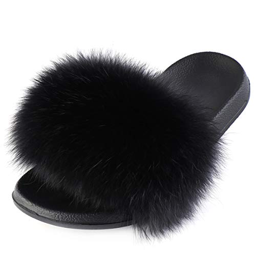 FOLOBE Women Fuzzy Slides Fur Feather Sandals Fur Slips Fur Slippers Fluffy Slides Outdoor House Slides Shoes Fuzzy Slippers Fluffy Sandals slip on fur slippers3
