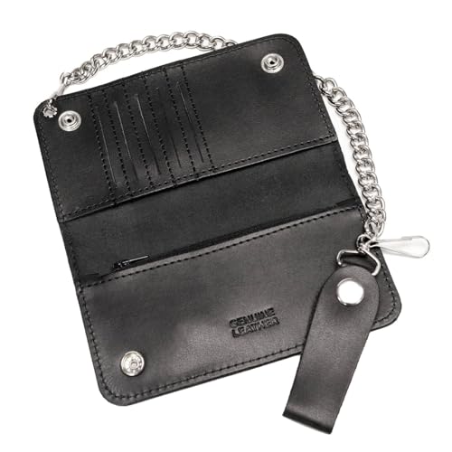 Milwaukee Leather MLW7894 Men's 7" Leather Bi-Fold Biker Wallet w/Multiple Storage and Swivel Trigger Clip Anti-Theft Stainless Steel Chain - 7 Inch2