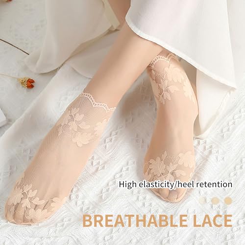 3 pairs Women's Lace Ankle Socks Non Slip Breathable Lace Socks Mesh Fishnet Ruffle Dress Socks for Woman Girls4