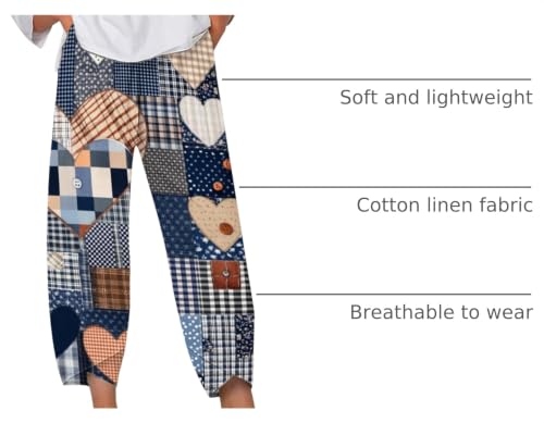 Image of DMOYALA Linen Pants for Women Summer Casual Wide Leg Capri Pants Loose Fit Palazzo Pants Cropped Beach Pants with Pockets