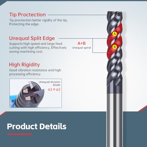 Image of HUHAO Square End Mill,4 Flute Variable Straight Milling Cutter 1 /8 inch Shank End Mill for Carbon Steel,Prehardened Steel,Stainless Steels,Carbide End Mills Sets for DIYers & Professionals