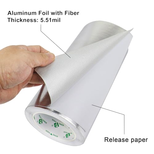 Image of BOMEI PACK Adhesive Aluminum Foil Heat Shield Tape 9inch x 66ft Barrier Fiberglass Thermal Insulation Reflective Material High Temp Protectionn,1 Pack