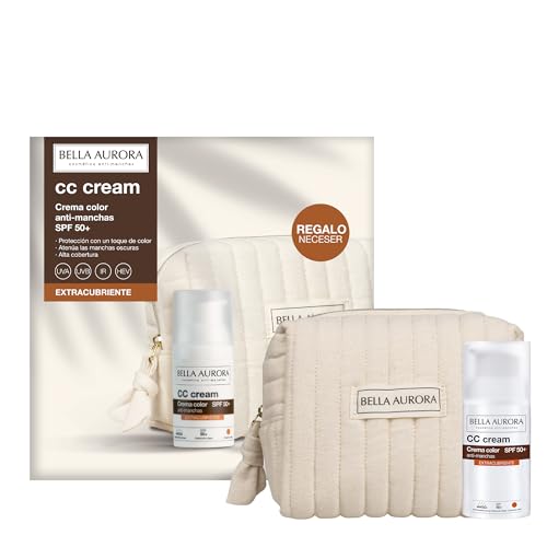 BELLA AURORA Pack CC Cream Antimanchas Extra Cubriente SPF 50+ 30ml + Neceser Regalo | Crema Color Alta Protección UVA UVB IR HEV | Atenúa Manchas Oscuras y Ofrece Cobertura Total