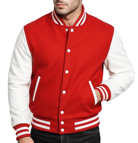 Image of Mens Varsity Letterman Baseball Bomber Jacket | Casual Fashion Wool & Faux Leather College /High School Jackets