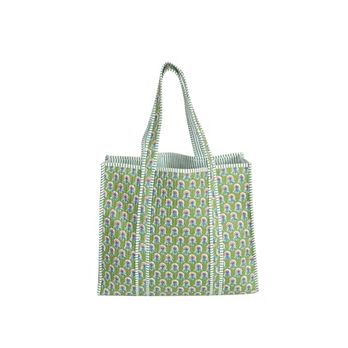 Image of Cotton Tiger Block Print Tote Bag, Indian Handmade Shopping Shoulder Bag, Unisex Market Daily Use