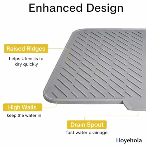 Image of Extra Large Silicone Dish Drying Mat for Kitchen Countertop (58 x 43 cm) | Built-in Drain Lip Water Draining Utensil Mat | Heat-Resistant, Anti-Slip Sink & Counter Protection Mat (Gray)