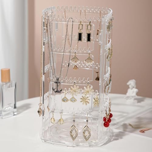 Image of VERAT Rotating Earrings Stand Jewelry Display Organiser /Earrings organiser /Jewellery towers /jewellery stands /earring organizer Container for Home Wardrobe & Cupboard (Transparent)