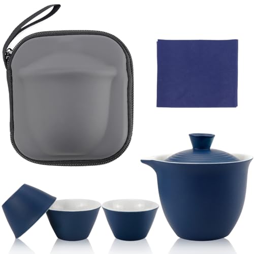 LCJAOF Porcelain Chinese Gongfu Tea Set?Portable Kungfu Teapot and Cup Set Ceramic Tea with Travel Bag for Travel Home Gifting Outdoor and Office(Blue)
